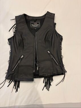 Women's Black Leather Motorcycle Vest